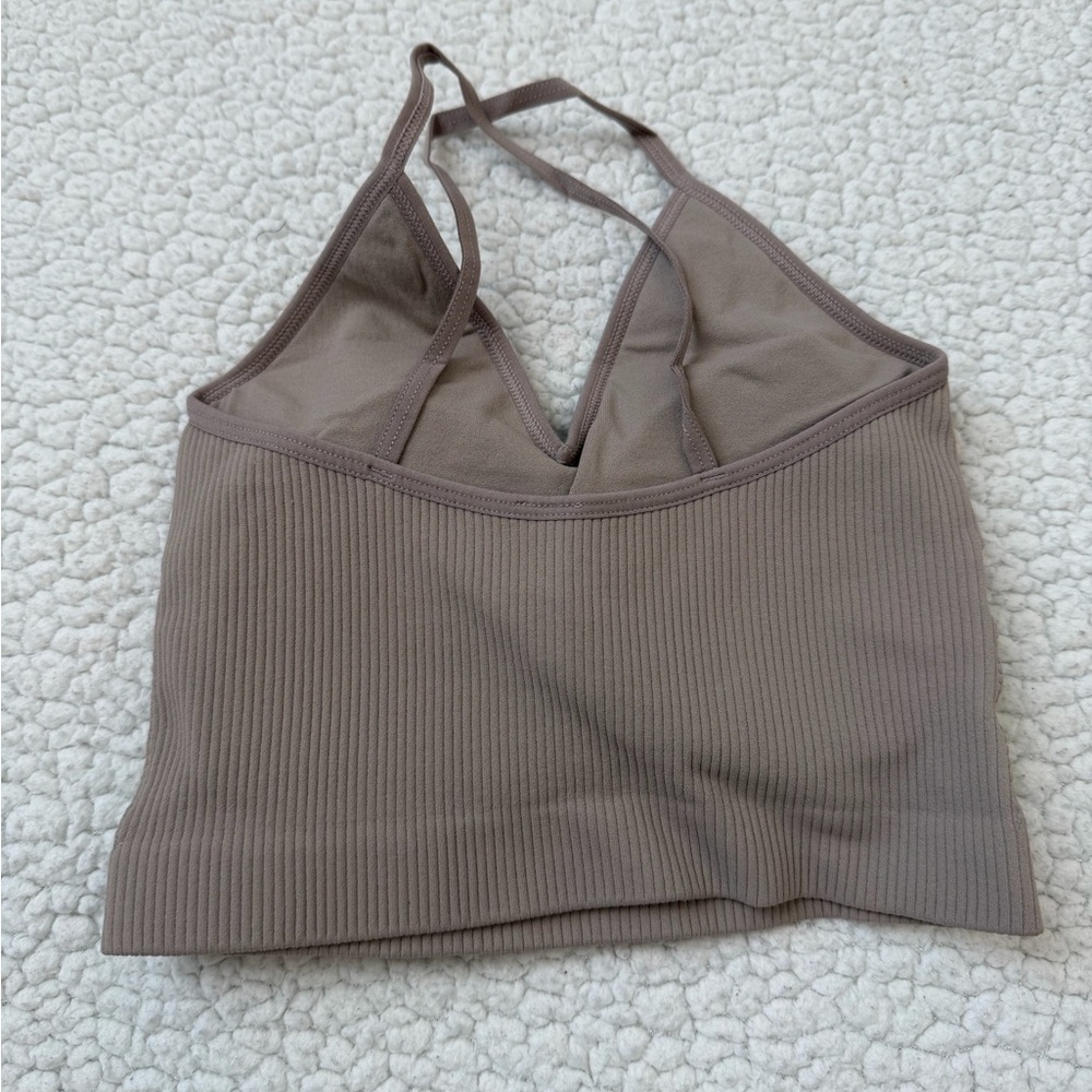Brown Ribbed Crop Top - Picture 3 of 4